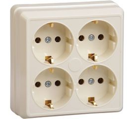 Четырехместная розетка IEK РС24-3-ОК, с заземляющим контактом, 16А, открытой установки, ОКТАВА, кремовый ERO41-K33-16-DC 