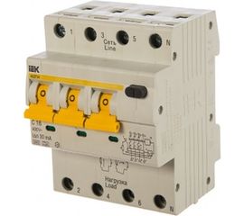 Автоматический дифференциальный выключатель тока IEK 3п+N 2мод. C 16A 30mA тип A 6kA АВДТ-34 ИЭК MAD22-6-016-C-30 