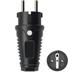 Ударопрочная вилка PCE каучук 16А 220V 2P+E IP54 корпус черный, маркер черный 0522-ss 