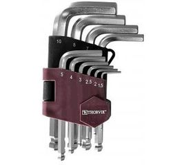 Набор торцевых шестигранных коротких ключей с шаром Thorvik HKSB10S H1.5-H10, 10 предметов 53064 