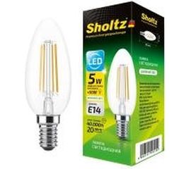Светодиодная филаментная лампа Sholtz свеча 5Вт E14 4000К C37 220-240В стекло FOC5001 