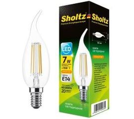 Светодиодная филаментная лампа Sholtz свеча на ветру 7Вт E14 2700К CA, CW 220-240В стекло FOC5006 