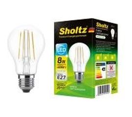 Светодиодная филаментная лампа Sholtz груша 8Вт E27 4000К A60 220-240В стекло FOB5105 