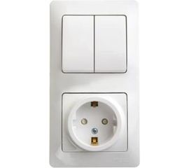 Блок розетка с заземлением со шторками + 2 клавишный выключатель Schneider Electric GLOSSA БЕЛЫЙ GSL000174 