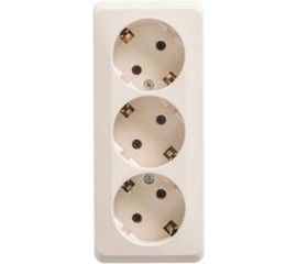 Тройная розетка Schneider Electric ЭТЮД открытой установки, заземлением, без шторок, 16А, 250B, кремовый PA16-011K 