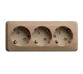 Тройная розетка Schneider Electric ЭТЮД О/У с заземлением, со шторками, 16А, 250B, СОСНА PA16-012D 