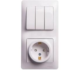Блок розетка с заземлением со шторками + 3-клавишный выключатель Schneider Electric GLOSSA БЕЛЫЙ GSL000178 