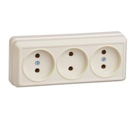 Трехместная розетка IEK РС23-2-ОК, без заземляющего контакта, 10А, открытой установки, ОКТАВА, кремовый ERO30-K33-10-DC 