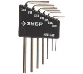 Набор ключей имбусовых Зубр Эксперт Мини для точных работ Cr-V HEX SAE 0,028 0,035 0,05 1/16 5/64 3/32 7/64 7 шт. 27475-H7 