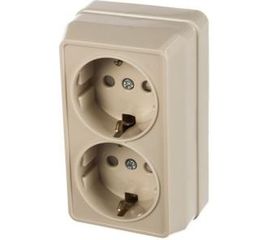2х местная розетка IEK РСш22-3-ОКм с заземляющим контактом, с защитной шторкой, 16А, открытая устуновка ОКТАВА кремовый ERO24-K33-16-DC 