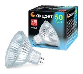 Галогенная лампа АКЦЕНТ JCDR, 230В, 50W, GU5.3, с отражателем и защитным стеклом 4606400204336 
