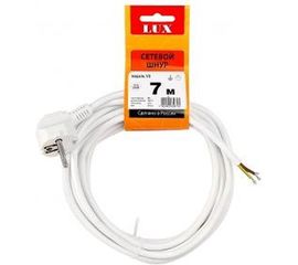 Сетевой шнур LUX V3 ПВС 3x0.75 7м, с вилкой, с заземлением, белый 4606400609704 