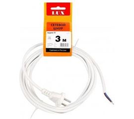 Сетевой шнур LUX V2 ПВС 2x0.75 3м, с вилкой, без заземления, белый 4606400609650 