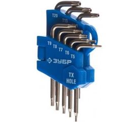 Набор ключей имбусовых Зубр Эксперт Мини для точных работ Cr-V TORX Т5-Т20 с отверстием для защищенного крепежа 8 шт. 27477-H8 