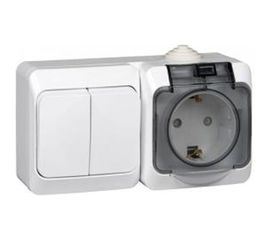 Блок Schneider Electric ОП Этюд IP44 белый, 2-клавишный выключатель+евророзетка з/ш SchE BPA16-242B 