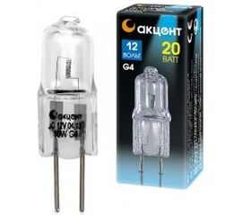 Галогенная лампа АКЦЕНТ JC, 12В, 20W, G4, капсульная, прозрачная 4606400204183 
