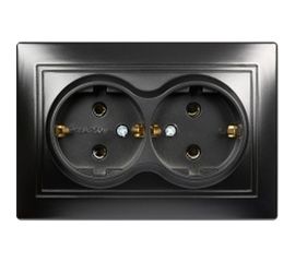 Розетка Smartbuy 2-местная с заземлением 16А черная, Венера SBE-01b-16-S2-Z-c 