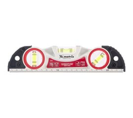 Алюминиевый литой фрезерованный уровень MATRIX 3 глазка, две ударные площадки, 235 мм 34910 