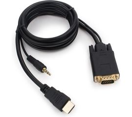 Кабель Cablexpert HDMI-VGA 19M/15M + 3.5Jack 1.8м черный позол.разъемы пакет A-HDMI-VGA-03-6 
