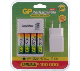 Перезаряжаемые аккумуляторы GP 270AAHC AA 4шт и зарядное устройство с USB кабелем 270AAHC/CPBA-2CR4 