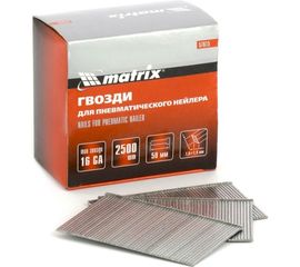 Гвозди для пневматического нейлера (16GA, сечение 1,6х1,4, длина 50 мм, 2500 шт.) MATRIX 57615 