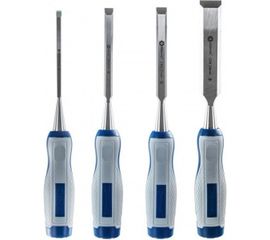 Набор плоских стамесок: 6, 12, 18, 24мм, длина 140мм, CR-V, двухкомпонентные рукоятки, 4шт КОБАЛЬТ 245-671 