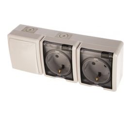 Блок: две розетки+выключатель ЭРА Эксперт 11-7403-01 IP54, 16АХ10AX-250В, ОУ, белый Б0027673 