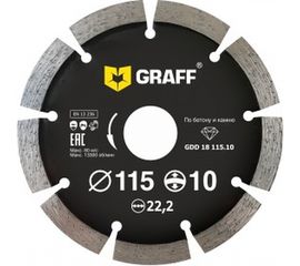 Диск алмазный сегментный по бетону и камню (115х22.23 мм; 10х2 мм) GRAFF GDD 18 115.10 