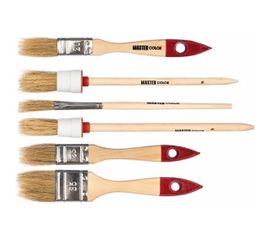 Набор из 6 кистей с деревянными ручками: флейцевые кисти 20, 25, 35мм, круглые кисти 20, 25мм, кисть художественная МASTER COLOR 30-0510 