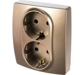 Розетка ЭРА 12-2104-04 2X2P+E Schuko со шторками, 16АХ-250В, шампань Б0014702 