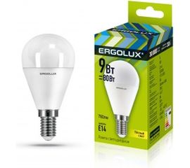 Электрическая светодиодная лампа Ergolux LED-G45-9W-E14-3K Шар 9Вт E14 3000K 172-265В 13173 