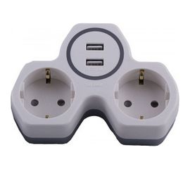 Cетевой разветвитель STEKKER два выхода с заземляющим контактом, 250V 16A и двумя USB выходами 32872 