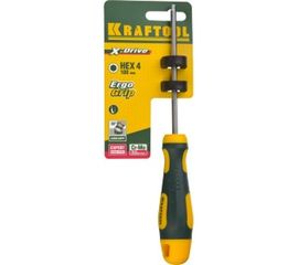 Отвертка Kraftool Expert Cr-Mo-V сталь двухкомпонентная противоскользящая рукоятка HEX № 4x100 мм 250075-4-100 