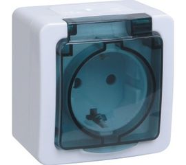 Одноместная розетка IEK для открытой установки, с заземляющим контактом, с крышкой РСб20-3-ГПБд IP54 (цет крышки: серый) ERMP12-K03-16-54-EC 