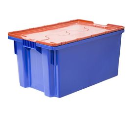 Ящик п/э 600х400х300, сплошной, синий с оранжевой крышкой Тара.ру 18663 