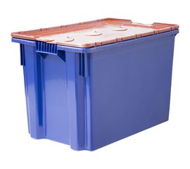 Ящик с крышкой п/э 600х400х400 сплошной, синий с оранжевой крышкой Тара.ру 18657 