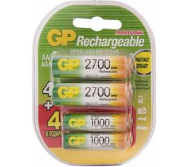 Перезаряжаемые аккумуляторы GP емкость 2700 мАч - 4шт + 1000 мАч - 4шт. 270AA/100AAAHCFR-2CR8 