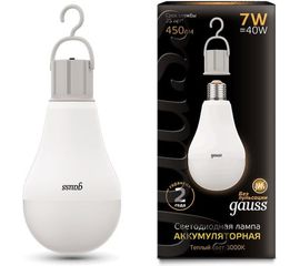 Лампа Gauss LED A60 7W E27 450lm 3000K с Li-Ion аккумулятором 102402107 