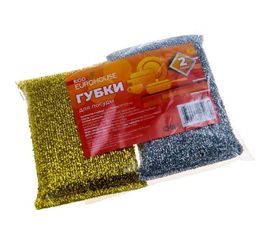 Губка EUROHOUSE из поролона с металлической нитью, серебро+золото, 2 шт 13300 