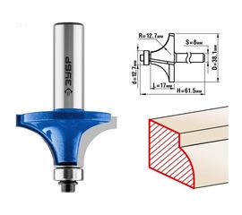 Фреза кромочная калевочная №1 ПРОФЕССИОНАЛ (38.1х17х61.5 мм; R12.7 мм; хвостовик 8 мм) Зубр 28701-38.1 