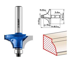 Фреза кромочная калевочная №1 ПРОФЕССИОНАЛ (31.8х15х56.2 мм; R9.5 мм; хвостовик 8 мм; ВК6) Зубр 28700-31.8 