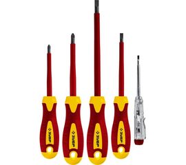 Набор диэлектрических отверток Зубр ПРОФЕССИОНАЛ 1000 В, SL 3, 5 / PH 1, 2, тестер 100-250 В, в коробке, 5 предметов 25265 