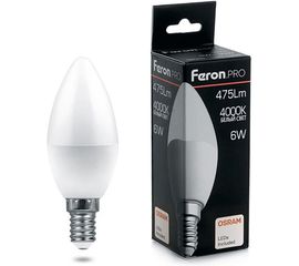 Светодиодная лампа FERON PRO LB-1306 Свеча E14 6W 4000K OSRAM LED 38045 