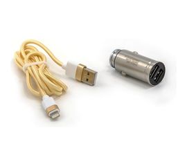 Автомобильное зарядное устройство BYZ 2хUSB-А, 2.4 А, кабель AM-8pin, серебро 23750-YL-823Si 