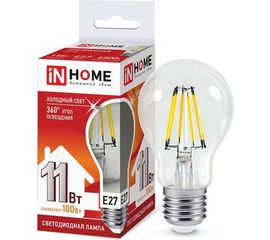 Светодиодная лампа IN HOME LED-A60-deco 11Вт 230В Е27 6500К 990Лм прозрачная 4690612026169 