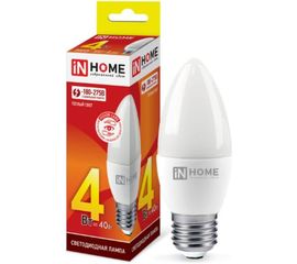 Светодиодная лампа IN HOME LED-СВЕЧА-VC 4Вт, 230В, Е27, 3000К, 360Лм 4690612030111 