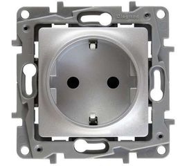 Механизм розетки Legrand 1-м СП Etika 2К+З защитные шторки, алюминий Leg 672422 437653 