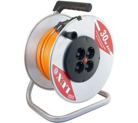 Силовой удлинитель на металлической катушке LUX К4-Е-30 30м 4 розетки с з/к 4606400419426 