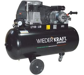 Масляный поршневой компрессор с ременным приводом WIEDERKRAFT 400 л/мин, ресивер 100л, WDK-91040 