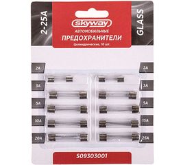 Предохранитель SKYWAY стеклянный цилиндрический набор 10шт 2-25А блистер S09303001 